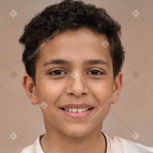 Joyful white child male with short  brown hair and brown eyes