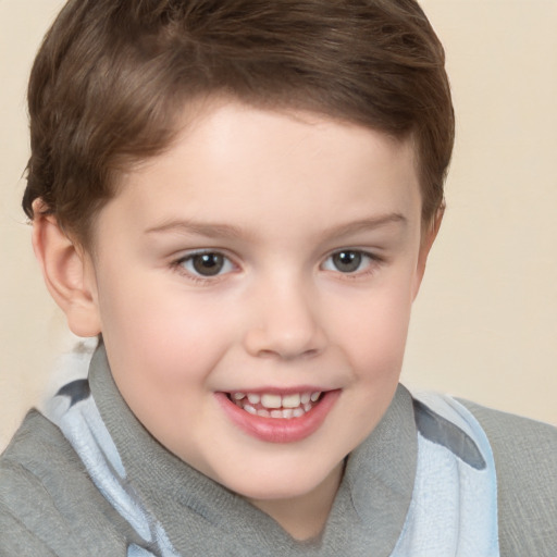 Joyful white child female with short  brown hair and brown eyes