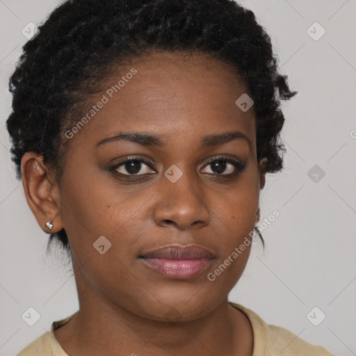 Neutral black young-adult female with short  brown hair and brown eyes