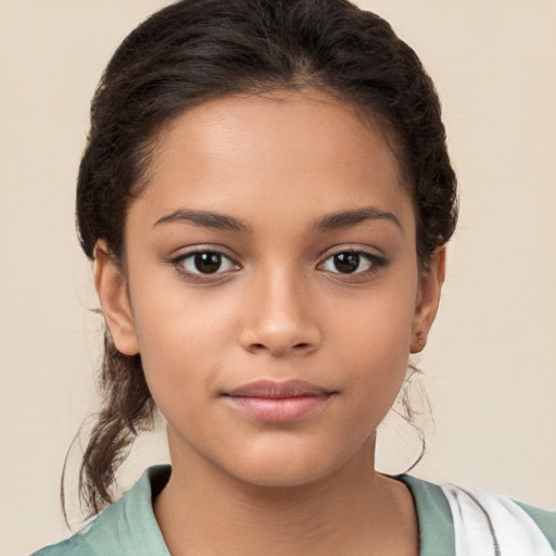 Neutral white child female with medium  brown hair and brown eyes