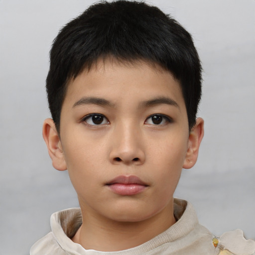 Neutral asian child male with short  brown hair and brown eyes