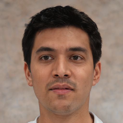 Neutral asian young-adult male with short  black hair and brown eyes