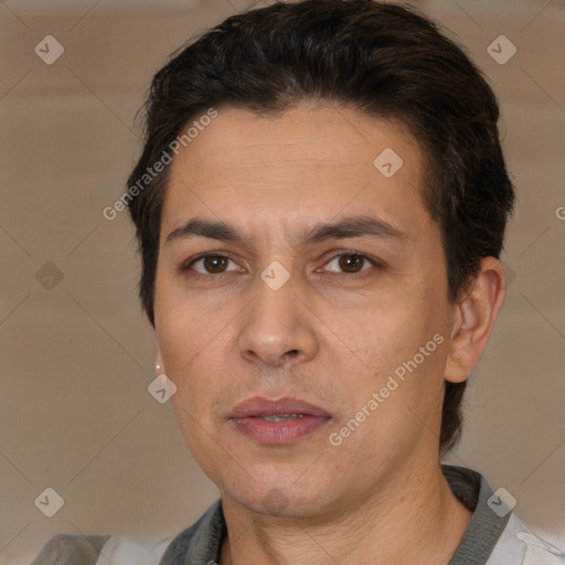 Neutral white adult male with short  brown hair and brown eyes