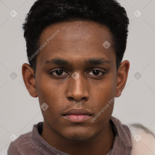 Neutral black young-adult male with short  brown hair and brown eyes