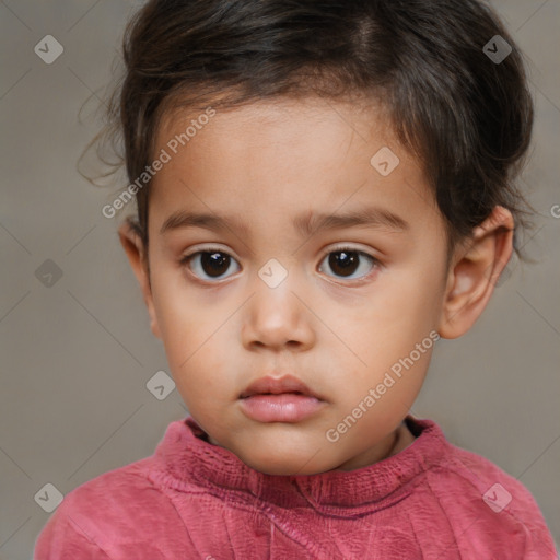 Neutral white child female with short  brown hair and brown eyes