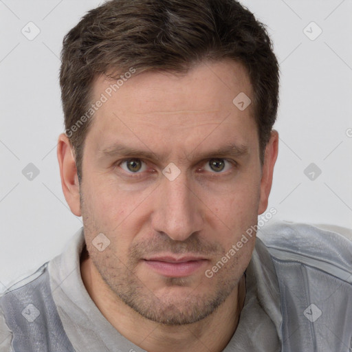 Neutral white adult male with short  brown hair and brown eyes