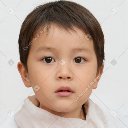 Neutral white child female with short  brown hair and brown eyes