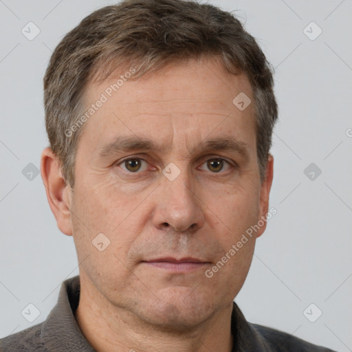 Neutral white adult male with short  brown hair and brown eyes