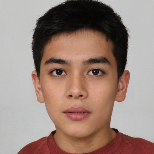 Neutral asian young-adult male with short  brown hair and brown eyes