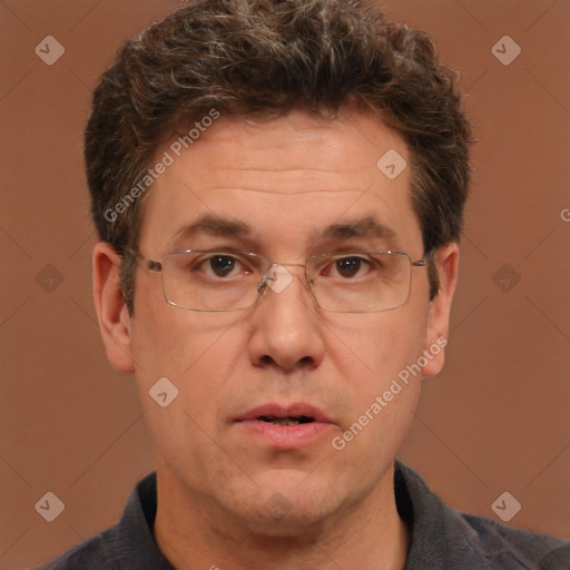 Neutral white adult male with short  brown hair and brown eyes