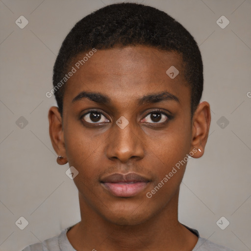 Neutral black young-adult male with short  brown hair and brown eyes