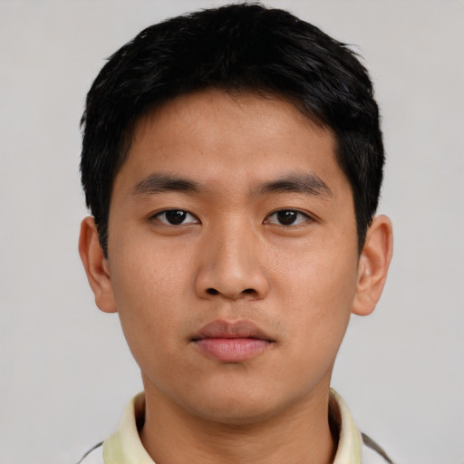 Neutral asian young-adult male with short  black hair and brown eyes