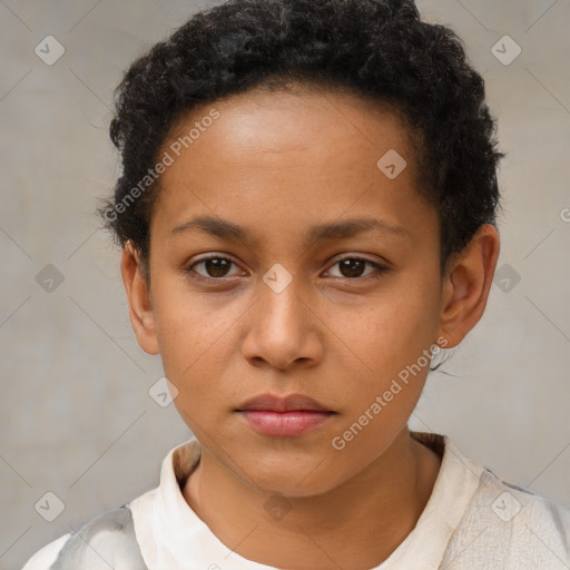 Neutral black young-adult female with short  brown hair and brown eyes