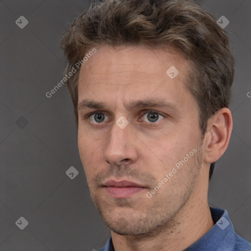 Neutral white adult male with short  brown hair and brown eyes