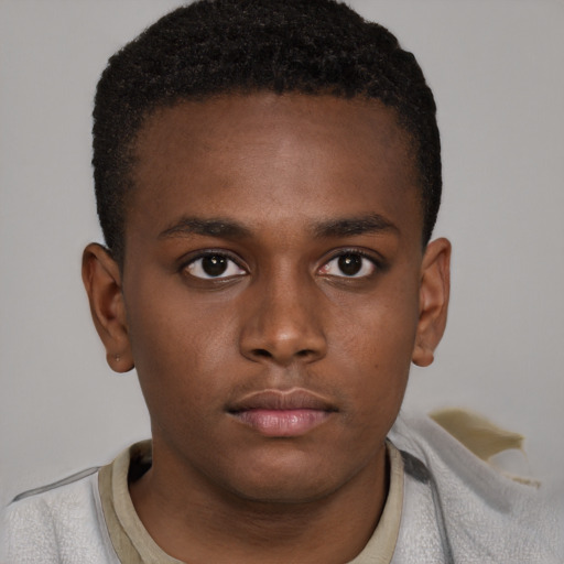 Neutral black young-adult male with short  brown hair and brown eyes