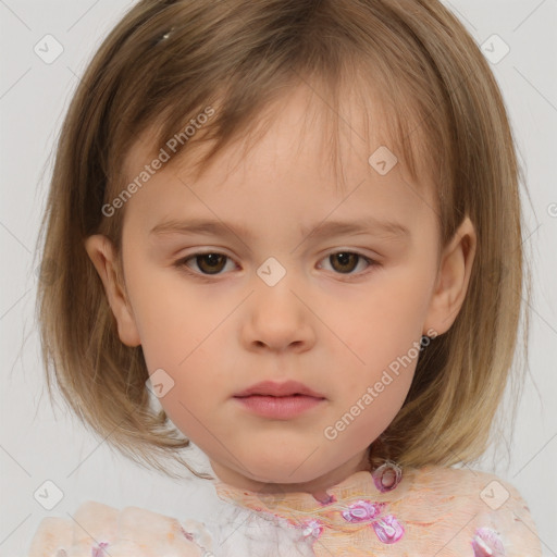 Neutral white child female with medium  brown hair and brown eyes