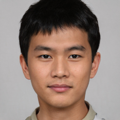 Neutral asian young-adult male with short  brown hair and brown eyes