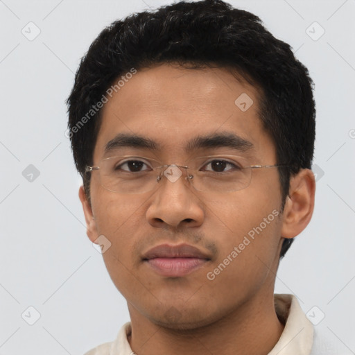 Neutral asian young-adult male with short  black hair and brown eyes