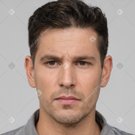 Neutral white adult male with short  brown hair and brown eyes