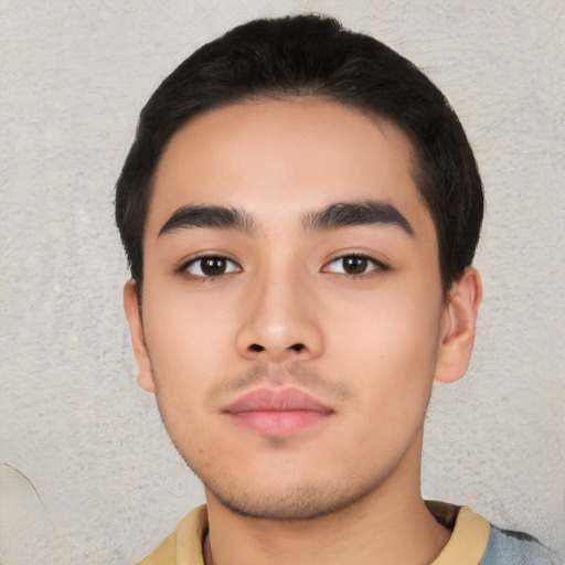 Neutral asian young-adult male with short  black hair and brown eyes