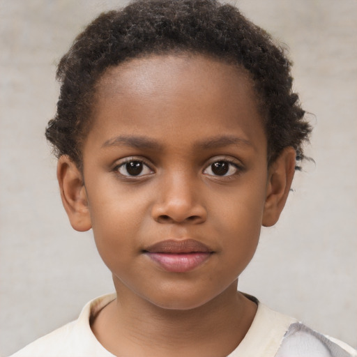 Neutral black child female with short  brown hair and brown eyes
