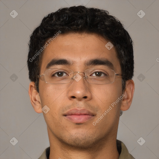 Neutral latino young-adult male with short  brown hair and brown eyes