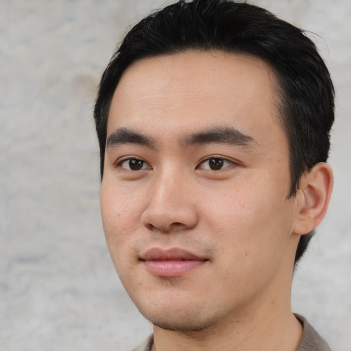 Neutral asian young-adult male with short  black hair and brown eyes