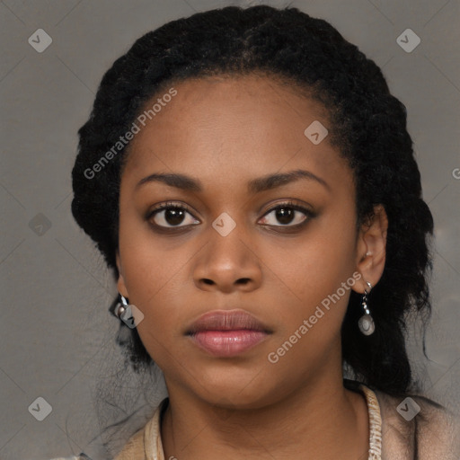 Neutral black young-adult female with long  black hair and brown eyes