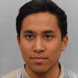 Neutral asian young-adult male with short  brown hair and brown eyes