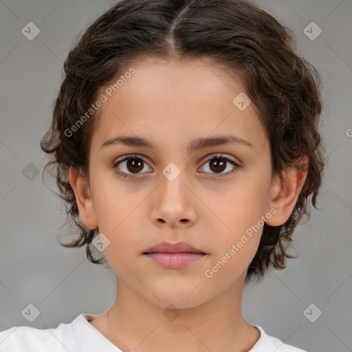 Neutral white child female with medium  brown hair and brown eyes