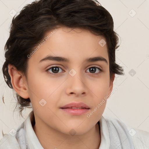 Neutral white child female with medium  brown hair and brown eyes