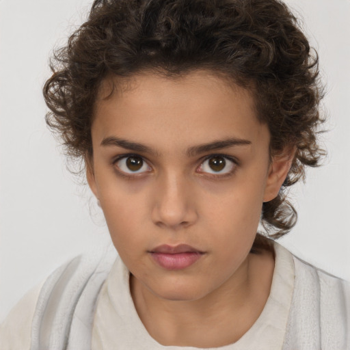 Neutral white child female with medium  brown hair and brown eyes