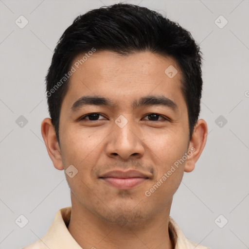 Neutral asian young-adult male with short  brown hair and brown eyes