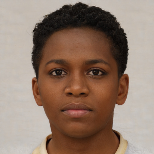 Neutral black child female with short  brown hair and brown eyes