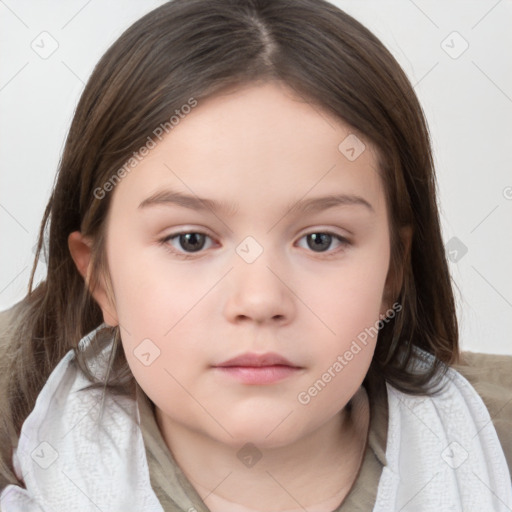 Neutral white child female with medium  brown hair and brown eyes