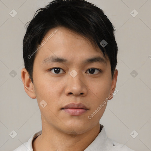 Neutral asian young-adult male with short  brown hair and brown eyes