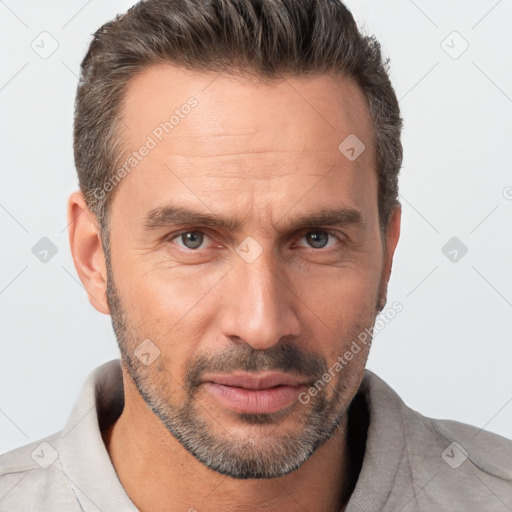 Neutral white adult male with short  brown hair and brown eyes