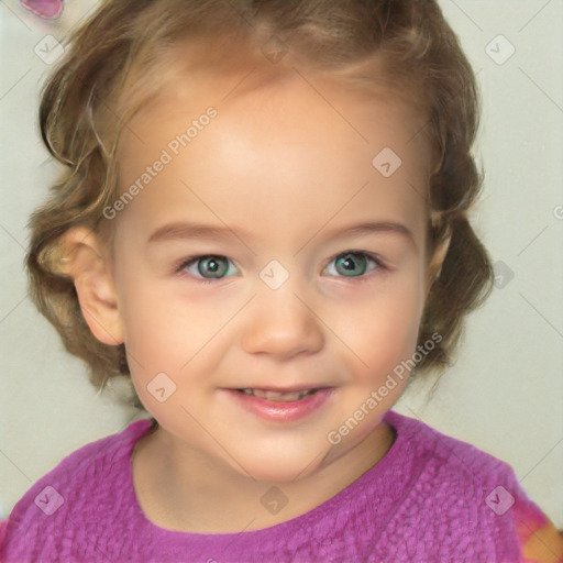 Joyful white child female with short  brown hair and brown eyes