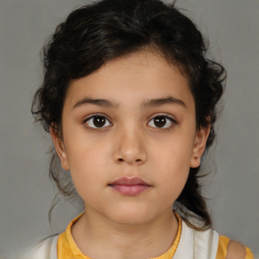 Neutral latino child female with medium  brown hair and brown eyes