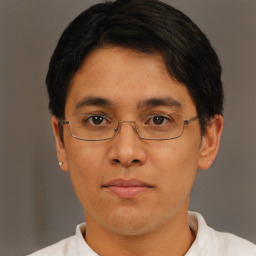 Neutral asian young-adult male with short  brown hair and brown eyes