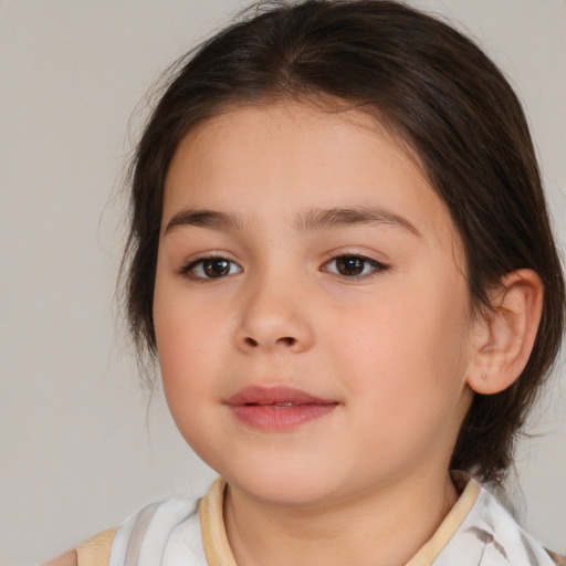 Neutral white child female with medium  brown hair and brown eyes