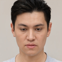 Neutral white young-adult male with short  black hair and brown eyes