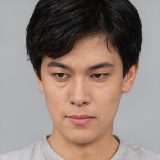 Neutral asian young-adult male with short  black hair and brown eyes