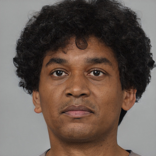 Neutral black adult male with short  brown hair and brown eyes