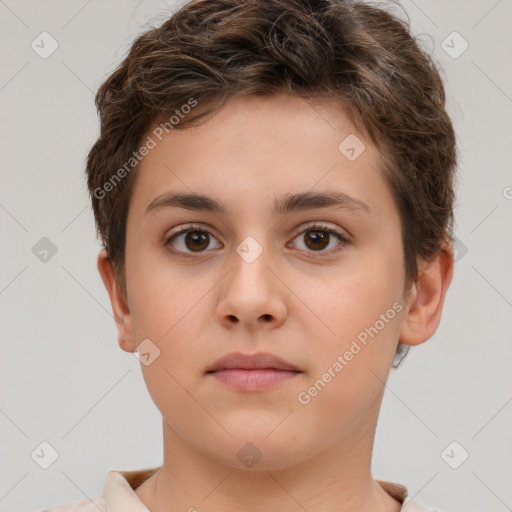 Neutral white child female with short  brown hair and brown eyes