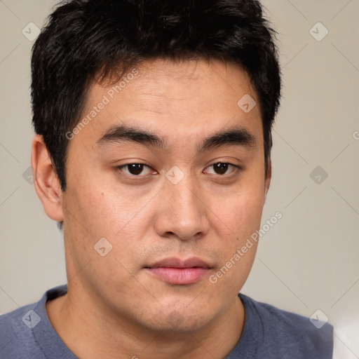 Neutral asian young-adult male with short  brown hair and brown eyes