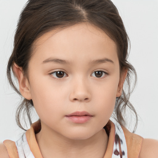 Neutral white child female with medium  brown hair and brown eyes