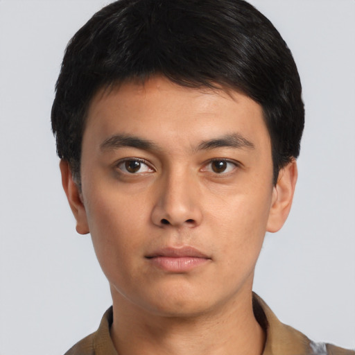 Neutral asian young-adult male with short  brown hair and brown eyes
