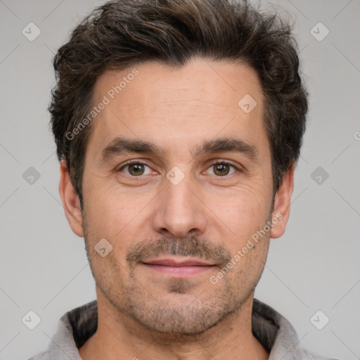 Neutral white adult male with short  brown hair and brown eyes