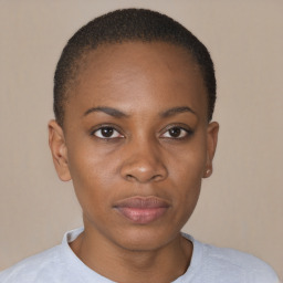 Neutral black young-adult female with short  brown hair and brown eyes